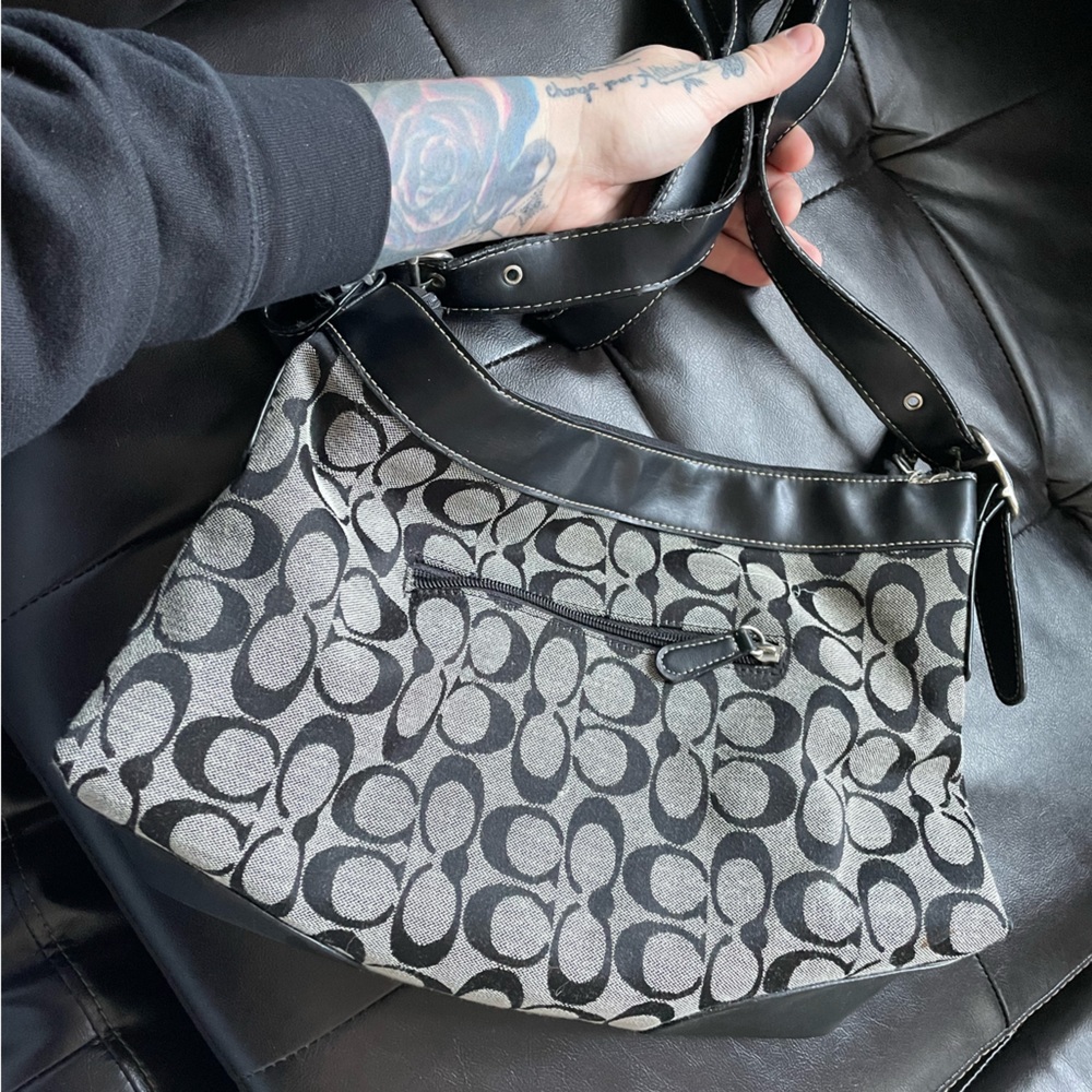 Authentic Coach Grey and Black hobo tote purse